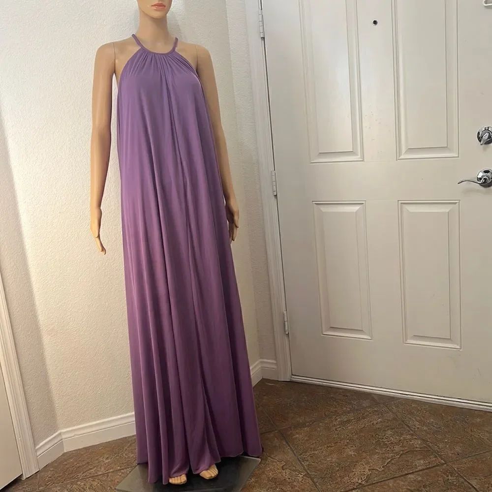 David’s Bridal Dress Sz 14 Wisteria Iris Violet Boat High Neck Tent Sheer Lined